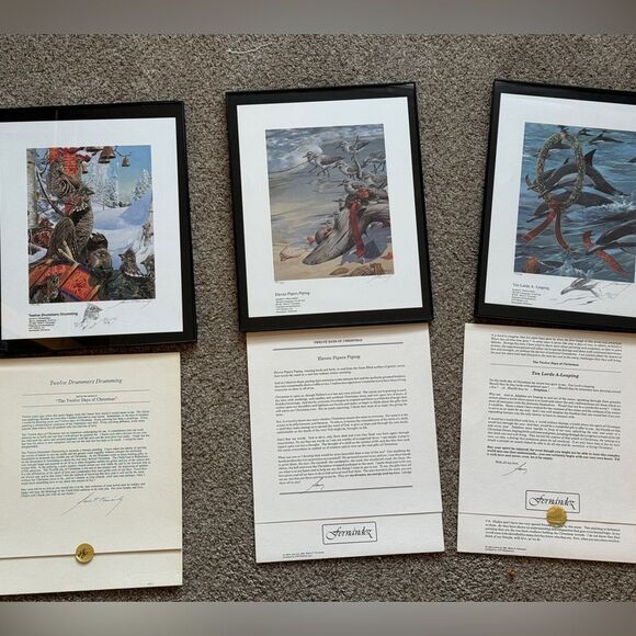 Rare Find Fernandez The 12 Days of Christmas Series Matted Framed Prints - Picture 12 of 13